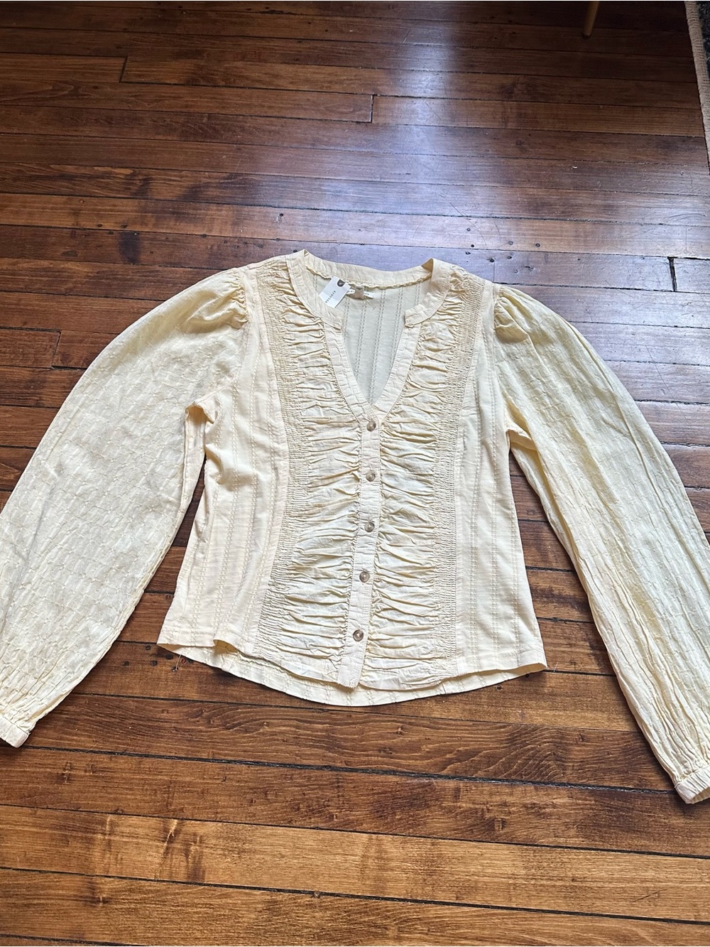 Anthropologie Pilcro light yellow Front-Button Blouse with bellowy sleeves
